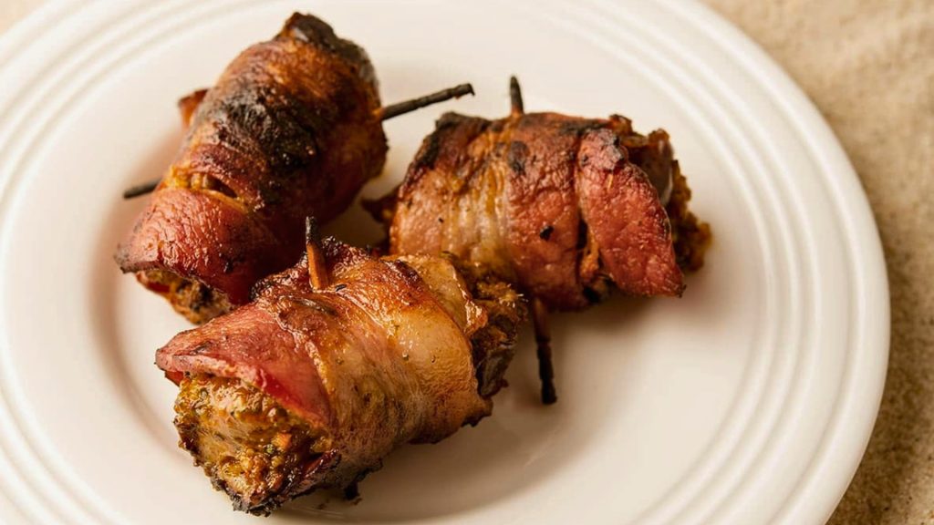 Grilled bacon-wrapped dove skewers